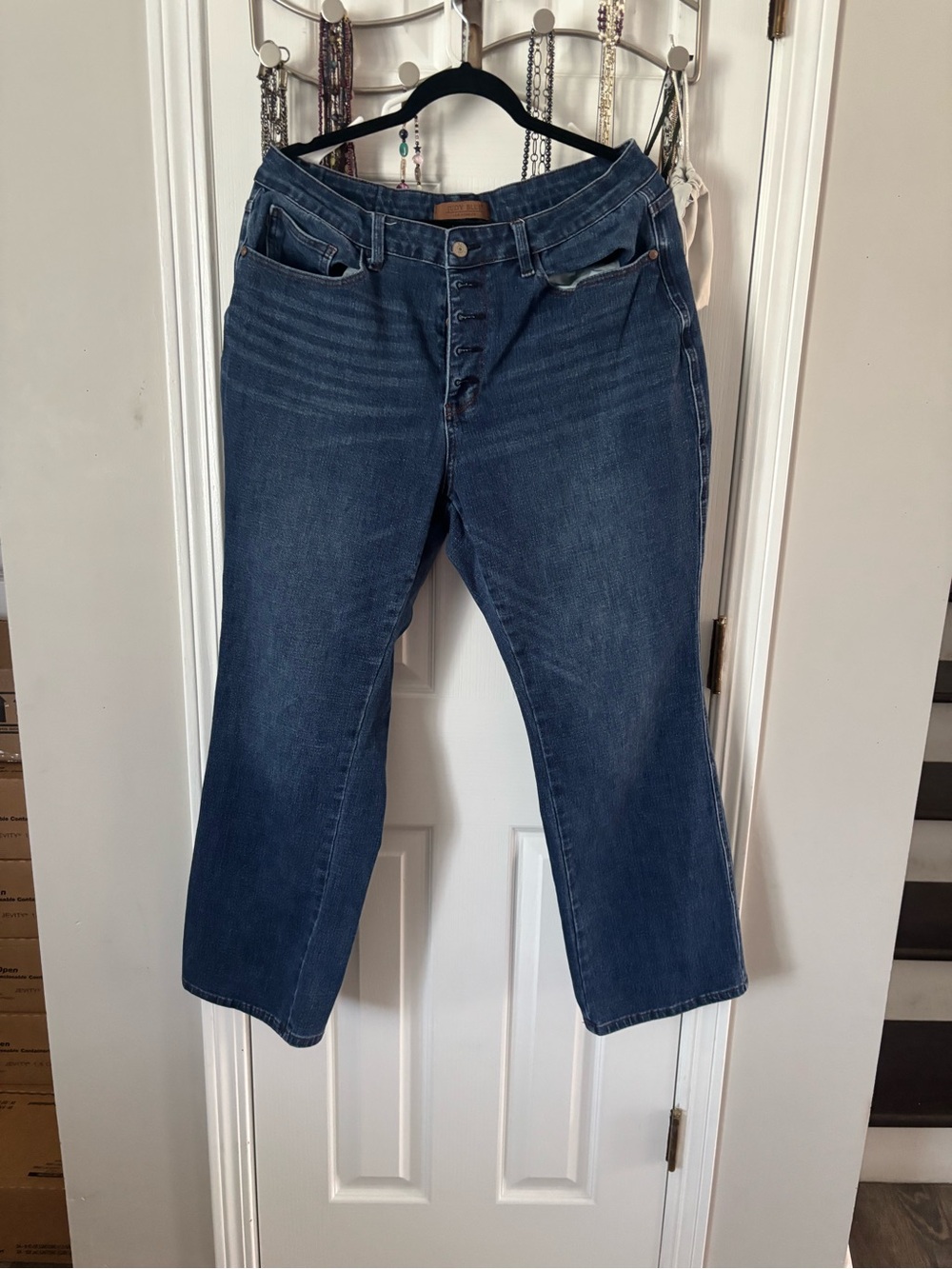 Judy Blue Relaxed Fit Women’s Button-Fly Jeans in Dark Blue